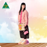 Person holding bags with a colorful background and 'Australian Made' logo.